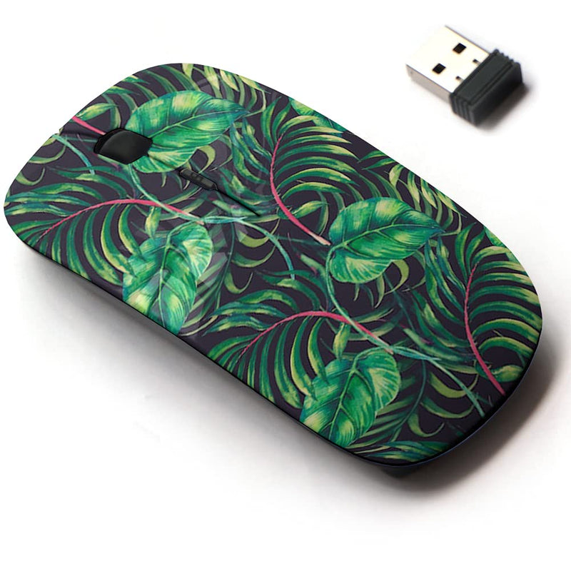 [Australia - AusPower] - 2.4G Wireless Mouse with Cute Pattern Design for All Laptops and Desktops with Nano Receiver - Tropical Palm Leaves Jungle Plant 