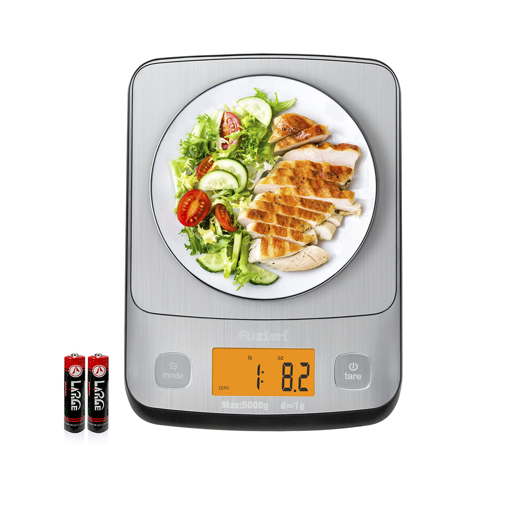 [Australia - AusPower] - Fuzion Digital Kitchen Scale, 11lb Food Scales Digital Weight, Gram Scale LCD Display, Stainless Steel Baking Scale with Tare for Baking and Cooking, Batteries Included 