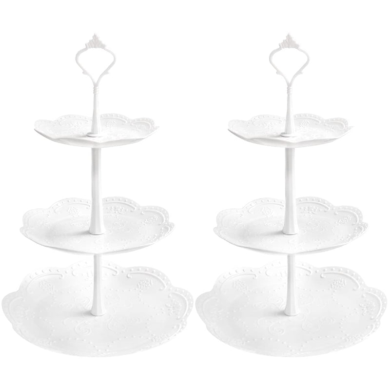 [Australia - AusPower] - BACUTHY 3-Tier Cupcake Stand, 2 Pack Plastic Serving Dessert Stands, White Cake Tiered Stand Tower Tray for Wedding Home Birthday Tea Party Baby Shower 