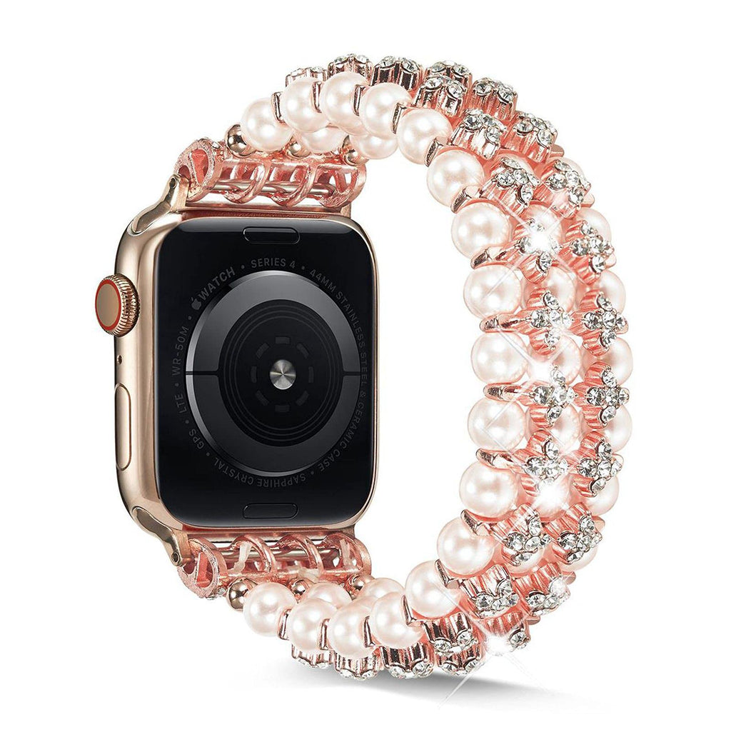 [Australia - AusPower] - TOMMEIE Pearl Band Compatible with Apple Watch Bands 38mm 40mm 41mm 42mm 44mm 45mm iWatch Band Series SE/7/6/5/4/3/2/1 Beaded Bracelet Bling Fancy Fashion Jewelry Straps Accessories for Women Rose gold 38mm/40mm/41mm 