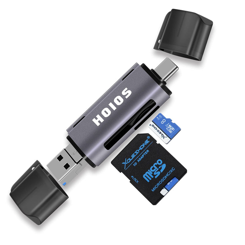 [Australia - AusPower] - SD Card Reader USB-C,3-in-1 Memory Card Reader with Tri-Connectors, USB 3.0 Card Reader Adapter for SDXC,Micro SDXC,Compatible with Windows,Mac OS ,Linux, Android,Silver Gray 