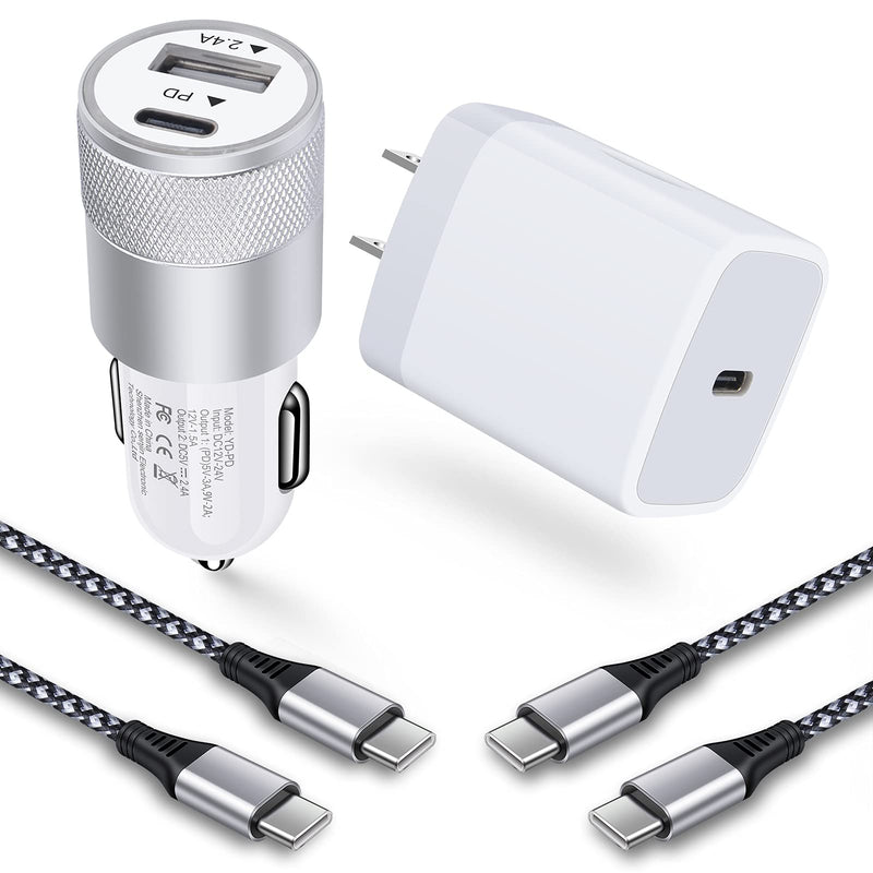 [Australia - AusPower] - USB C Fast Charger Kit for Samsung Galaxy A53 5G/A73/A33/A72/A71/A52s/S22/S21/S20/Ultra/Plus/S10/Note 20/iPad Pro 11"/12.9"/Air 4, 30W Car Charger Adapter+20W PD Wall Charger+2 x USB C to C Cables 6ft white 