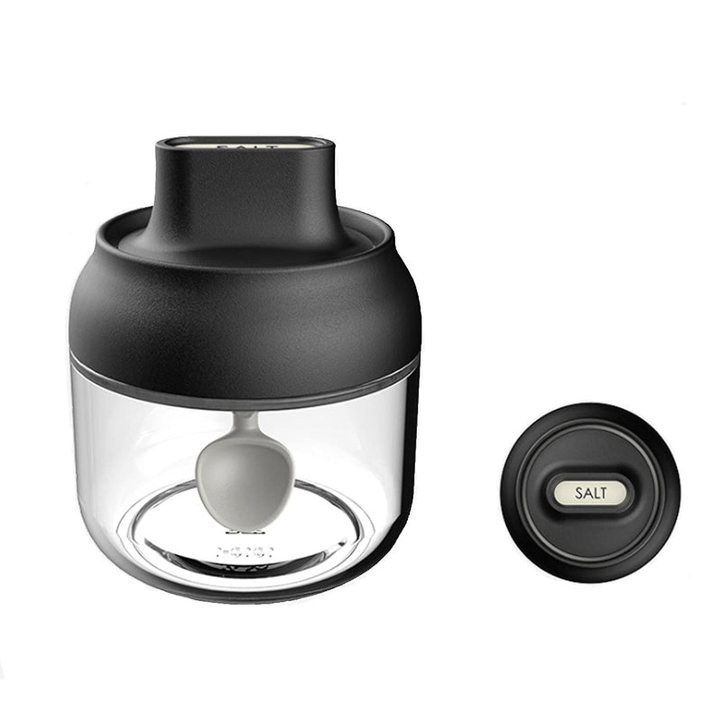 [Australia - AusPower] - BleSavory Moisture-proof Glass Condiment Jars with Lids and Serving Spoons,multi-function Condiment pots Spices Containers for Kitchen (BLACK) Black 