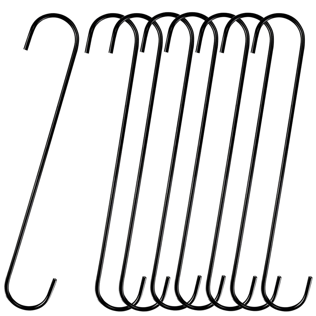[Australia - AusPower] - 8 Pack S Hooks Heavy Duty 12 Inch Large S Shape Hooks for Hanging Plant Pots and Pans Steel Metal Hanger Hooks Black Long S-Hooks for Hanging Clothes, Plants, Bird feeders, Garden Indoor Outdoor 