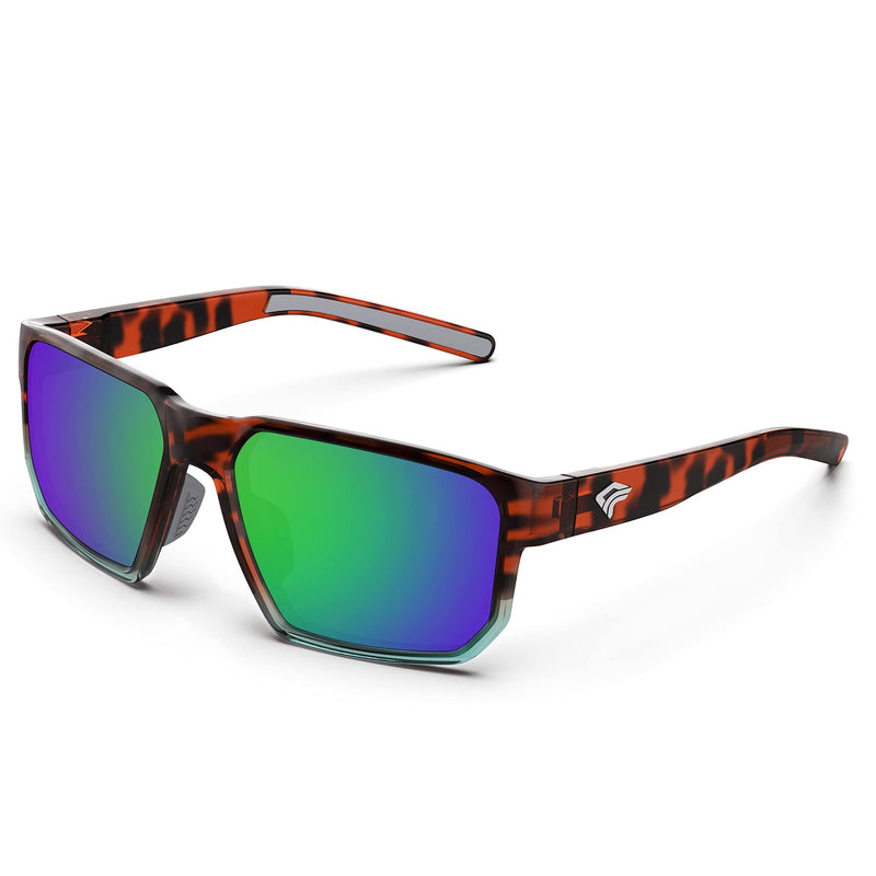 [Australia - AusPower] - TOREGE Sports Polarized Sunglasses for Men Women Glasses Cycling Running Fishing Boating Trekking Beach Glasses TR66 Amber-tortoise Light Blue Frame & Green Lens 