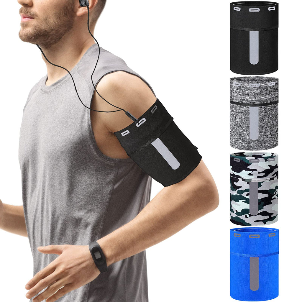 [Australia - AusPower] - 4 Pieces Phone Arm Bands for Running Sports Armband Sleeve Reflective Cell Phone Armbands Comfortable Running Phone Holder for Most Phones Exercise Fitness Gym (Black, Blue, Grey, Camouflage,Large) 