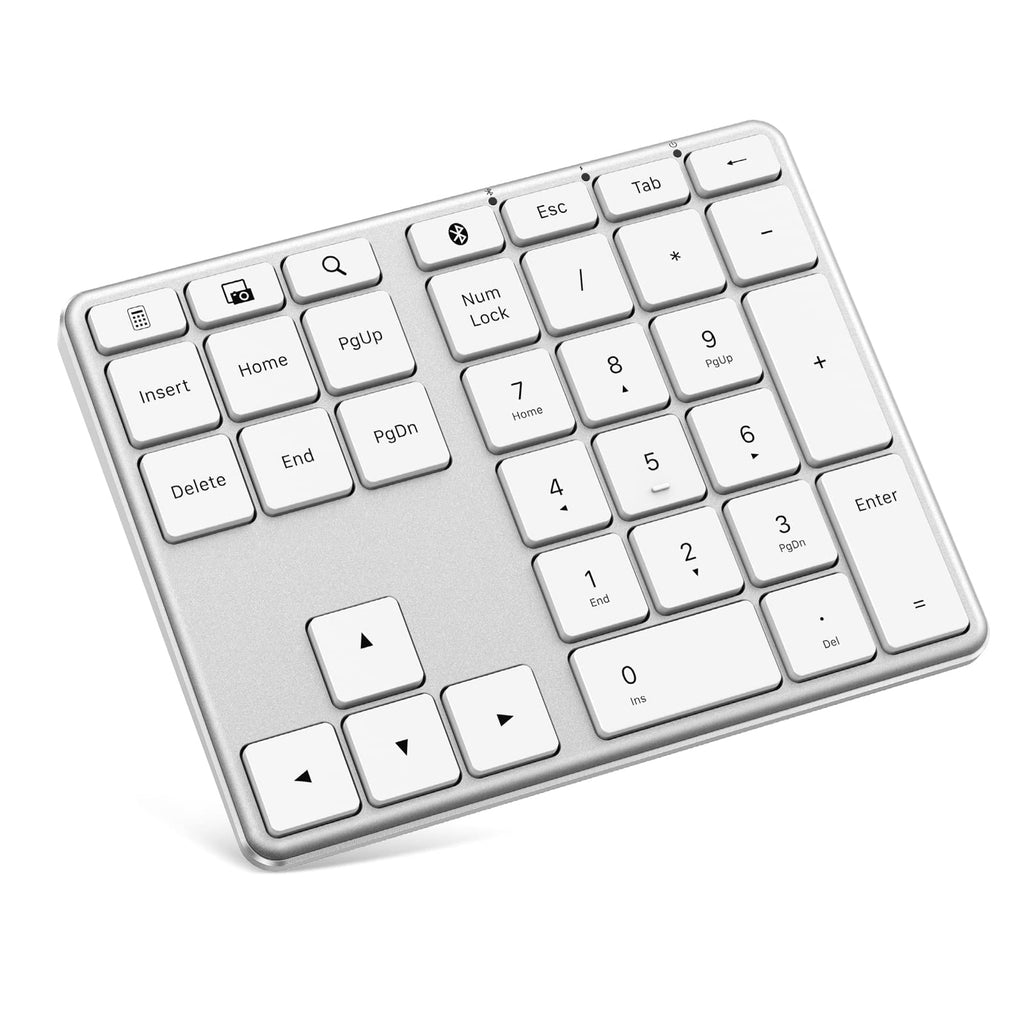 [Australia - AusPower] - Fintie Bluetooth Number Pad, Rechargeable Wireless Numeric Keypad, Ultra-Slim Portable 34-Key Numeric Keypad for Entering Data Compatible with MacBook, iPad, iOS, Windows Laptop, Android - Silver 