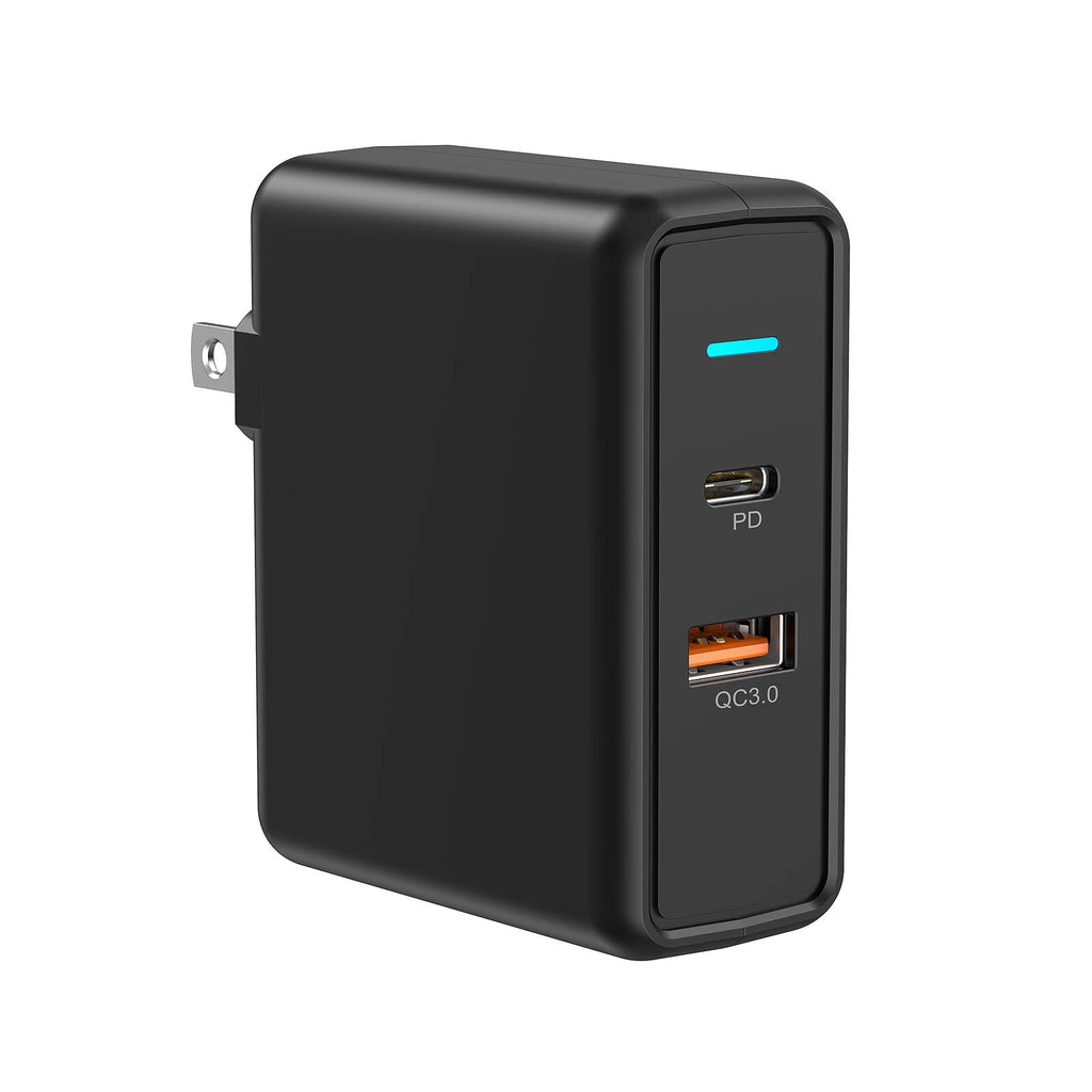 [Australia - AusPower] - Aiibe 36W Dual Port USB C Charger Power Adapter Fast Charging Block with 18W QC3.0 USB-A + USB-C PD Port Wall Charger Block Plug for iPhone, iPad, Samsung, LG and Other Smartphone (Black) 