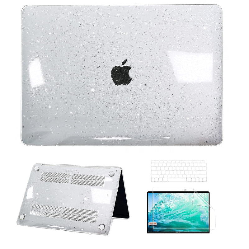 [Australia - AusPower] - AOKILOM Case Compatible with MacBook Air 13 inch with Touch ID 2021 2020 2019 2018 Release A2337 M1 A2179 A1932, Transparent Shining Plastic Hard Shell Cases & Keyboard Cover & Screen Protector 2018-2020 Mac Air 13 Retina A2337/A2179/A1932 Clear Glitter 
