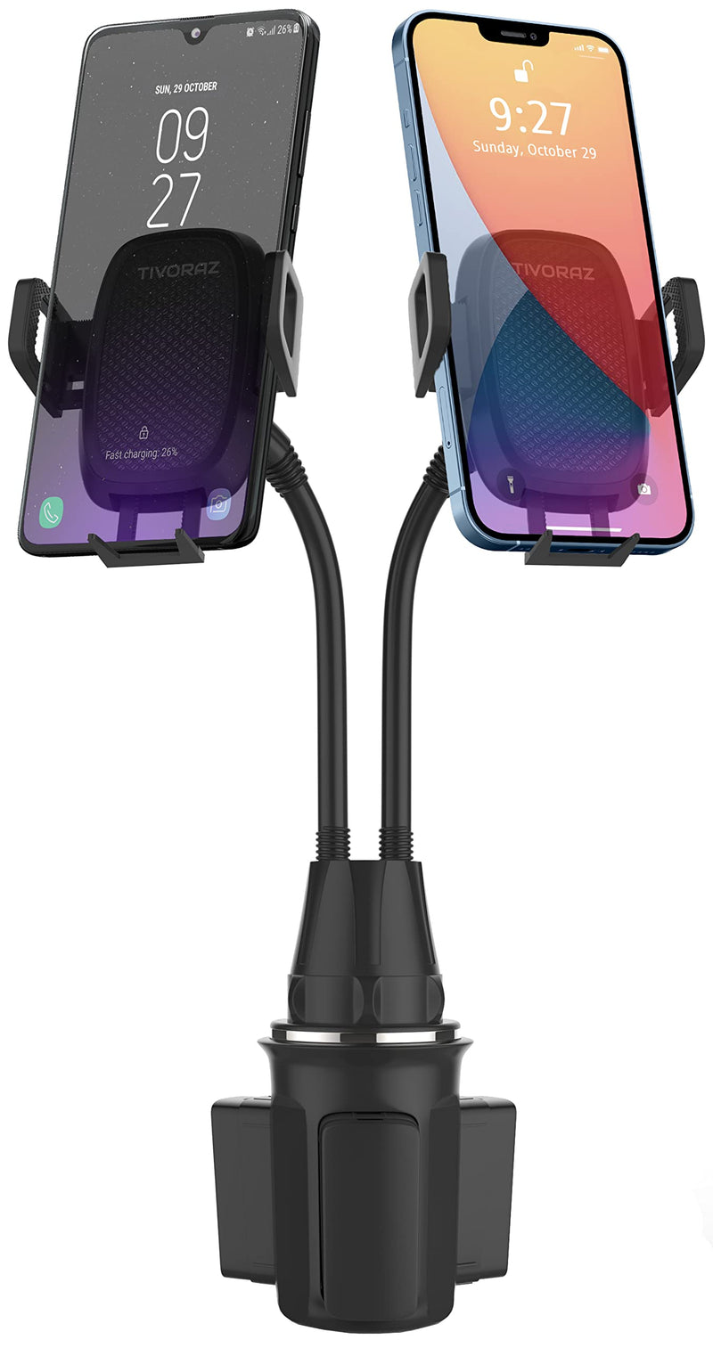 [Australia - AusPower] - TIVORAZ Dual Phone Holder for Car Cup Holder – Double Car Phone Mount, Car Cup Holder Phone Mount, Expandable Base Phone Holder Car Cup Holder – Compatible with iPhone, Samsung, GPS (Cradle Holders) Cradle Holders 