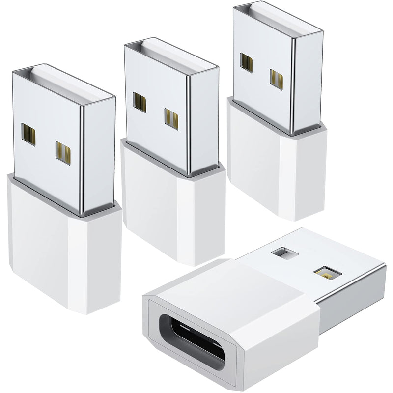 [Australia - AusPower] - USB C Female to USB Male Adapter (4-Pack),Type C Charging Cord Connect USB A Charger,Compatible with iPhone 13 12 11 Pro Max,iPad Pro,Samsung Galaxy Note 10 S20 S21 Plus,Google Pixel 5 4 3 XL(White) White 