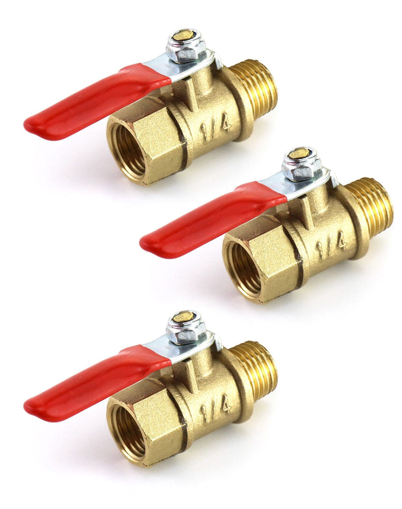 [Australia - AusPower] - QWORK Ball Valve, 3 Pcs 1/4" Heavy Duty Brass Ball Valve Shut Off Switch, 1/4" Male x Female NPT Thread Pipe Fitting Air Compressor Shut Off Valve 3 Pack 