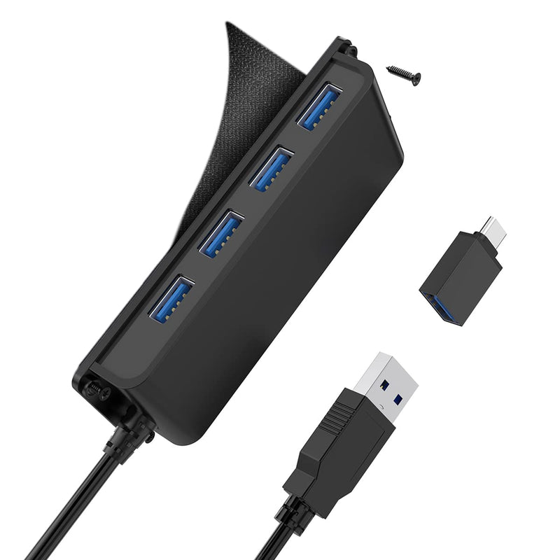 [Australia - AusPower] - USB Hub 3.0, USB A+C Connector 4-Port Desk USB Hub Clamp Design with 3.3 ft Extended Cable, Mountable Multiport Expander with Fast Data Transfer for iMac 2021 or All-in-one PC Computer,Phone,Laptop 