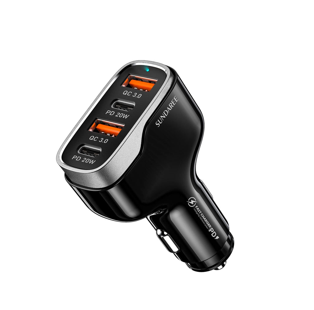 [Australia - AusPower] - SUNDAREE 4 USB c Ports Car Charger Fast Charging Cigarette Lighter Adapter, Dual QC 3.0 18W & PD 20W Car Phone Charger Compatible with iPhone 13 12 11 Pro Max X Xs, Samsung 