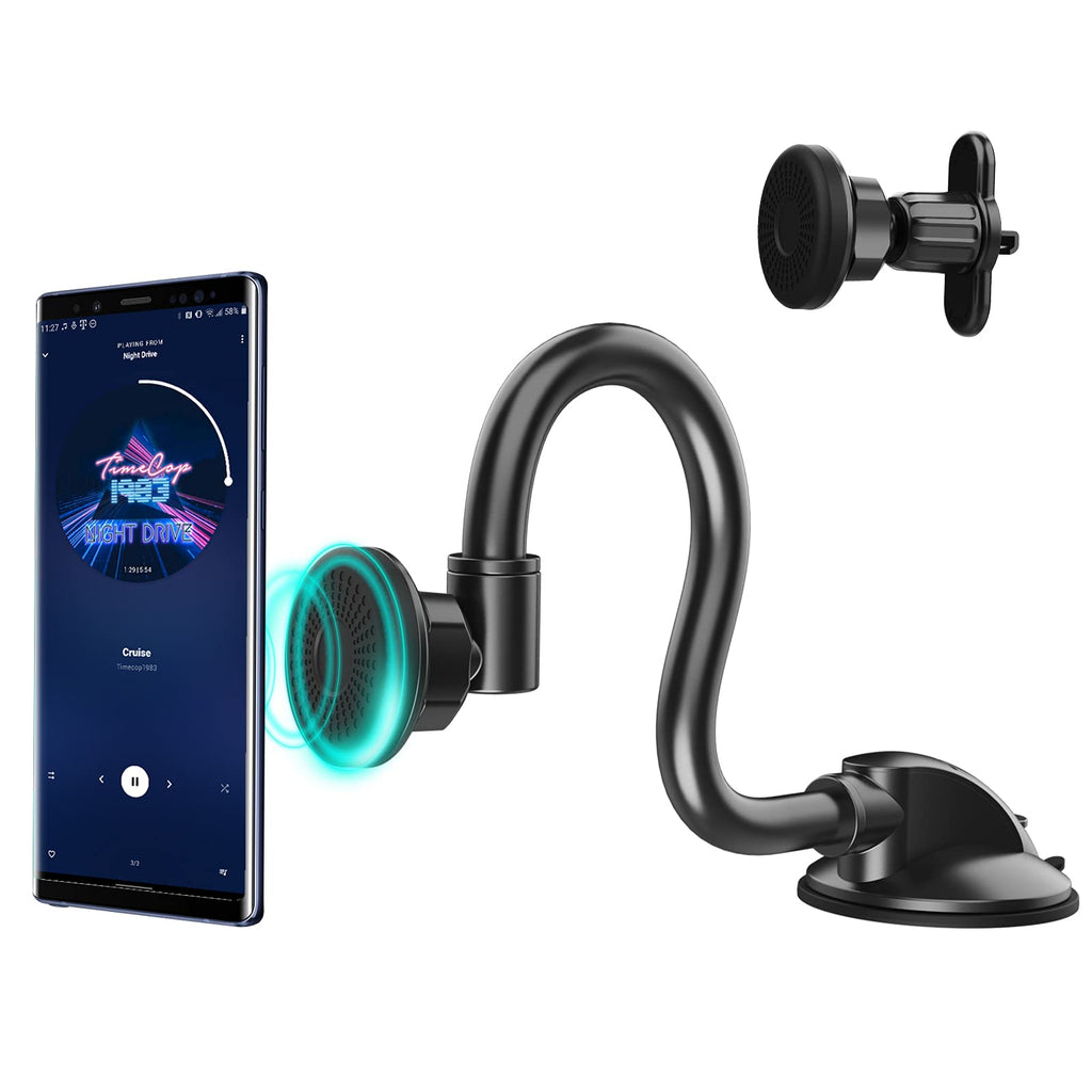 [Australia - AusPower] - NexiGo [2022 Upgraded] 3-in-1 Versatile Magnetic Car Phone Mount with Gooseneck Long Arm, Hands Free Cellphone Holder with Clip Hook for Dashboard/Air Vent/Windshield, Compatible with All Phones 