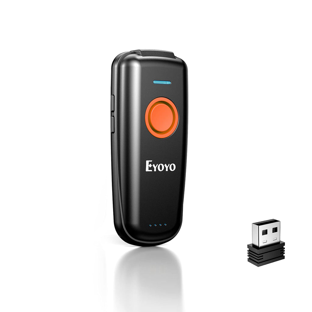 [Australia - AusPower] - Eyoyo 1D Linear Wireless Barcode Scanner Bluetooth,Fast&Accurate Scanning,Volume Adjust Button,Battery Level Indicator,Mini Portable Pocket Inventory Bar Codes Reader for Computer, Android, iOS Phones Orange 