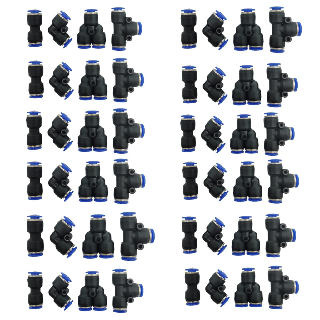 [Australia - AusPower] - 48 Pcs Push to Connect Air Fittings 6mm Pneumatic Fittings Kit Air Line Quick Fittings, Inlcude 12 Spliters , 12 Elbows , 12 Tee , 12 Straight Tubes 