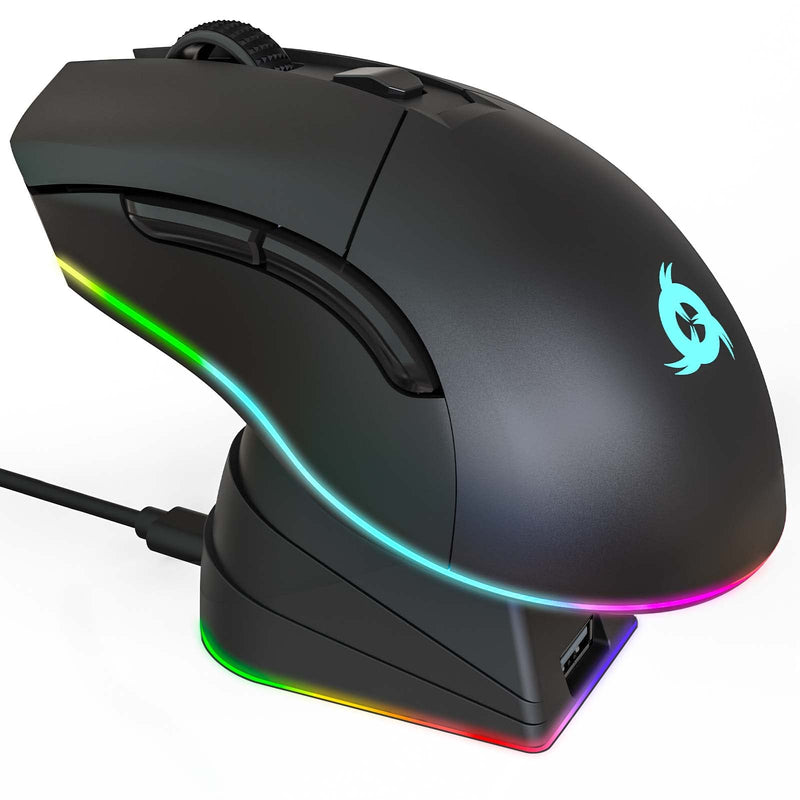 [Australia - AusPower] - KLIM Blaze Pro Rechargeable Wireless Gaming Mouse with Charging Dock RGB + High-Precision Sensor and Long-Lasting Battery + Up to 6000 DPI + Great PC Gaming Mouse Wireless 2022 
