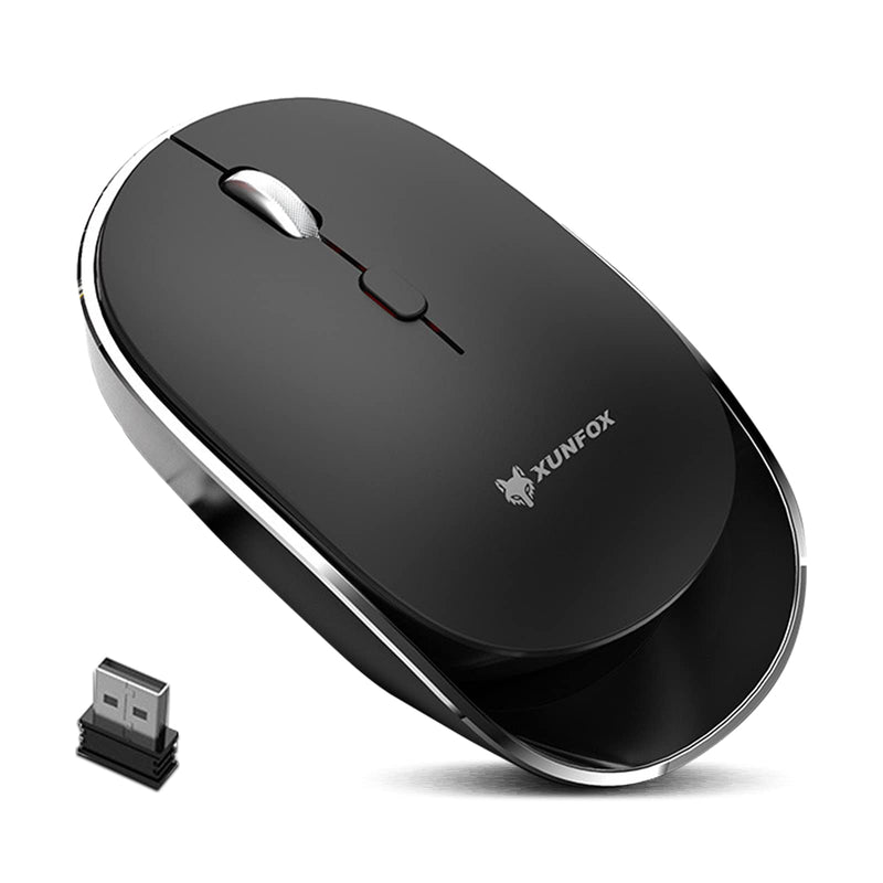 [Australia - AusPower] - Computer Wireless Mice, Bluetooth 2.4G Mice Dual-Mode Rechargeable Silent Mute Wireless Mice, Fashionable Design with 3 Adjustable DPI 1000-1200-1600 Levels for Laptop,Desktop,Mac,PC (Black) Black 