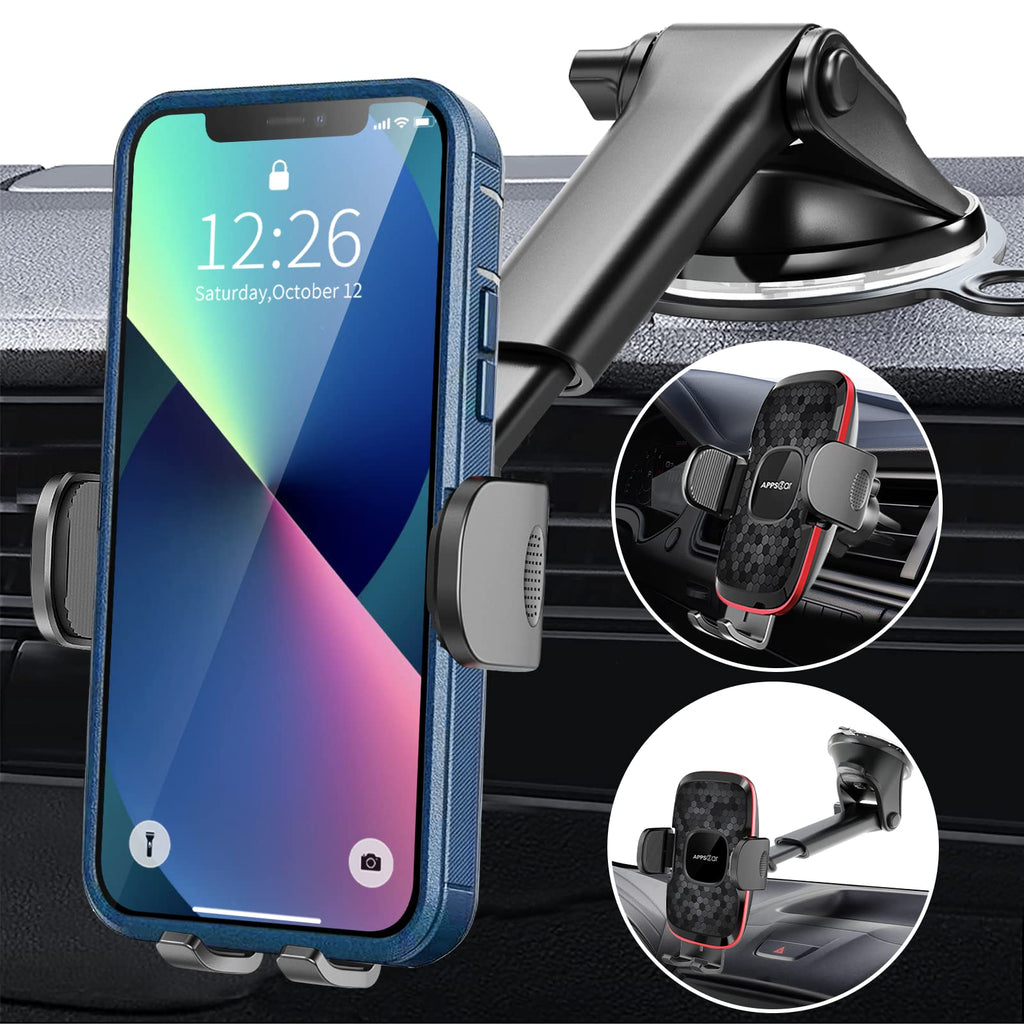 [Australia - AusPower] - Phone Mount for Car Dashboard, APPS2Car Universal Phone Holder for Car Dashboard Windshield Vent, Strong Suction Cup Phone Holder Compatible with All 4.7-6.9 inches Smartphones 