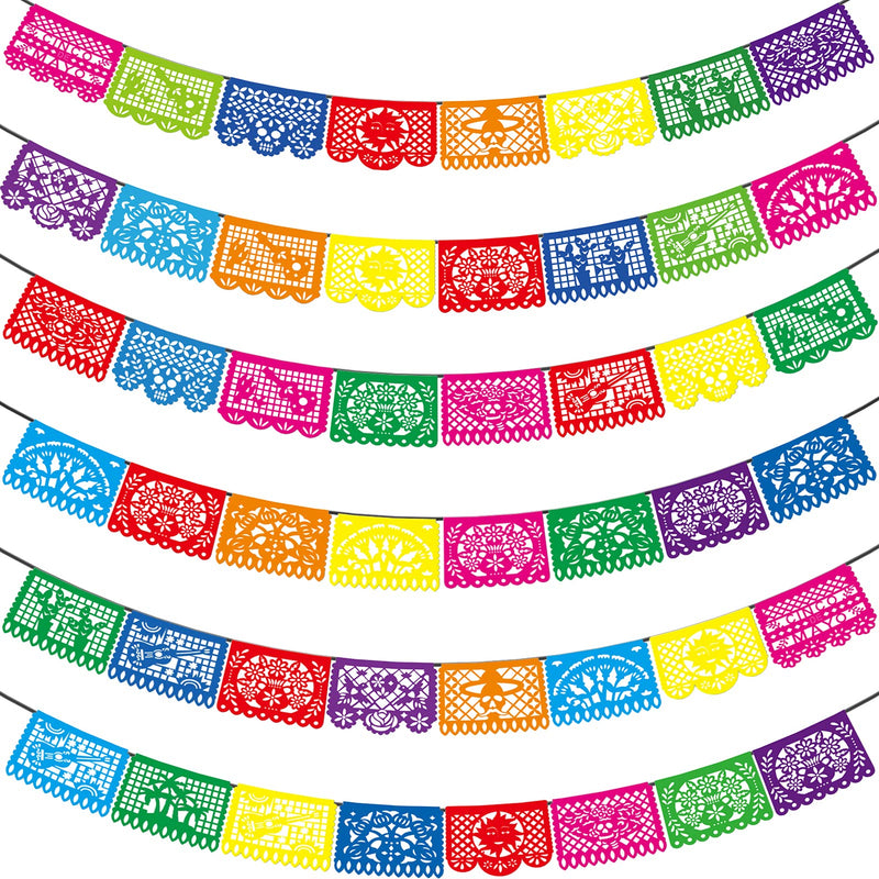 [Australia - AusPower] - Mexican Party Banners - 6 Pack Papel Picado Banner Cinco de Mayo Fiesta Party Decorations, Dia De Los Muertos Day of The Dead Decor Flag Easter Mexican Birthday Party Supplies - 6 Styles/90 Ft 