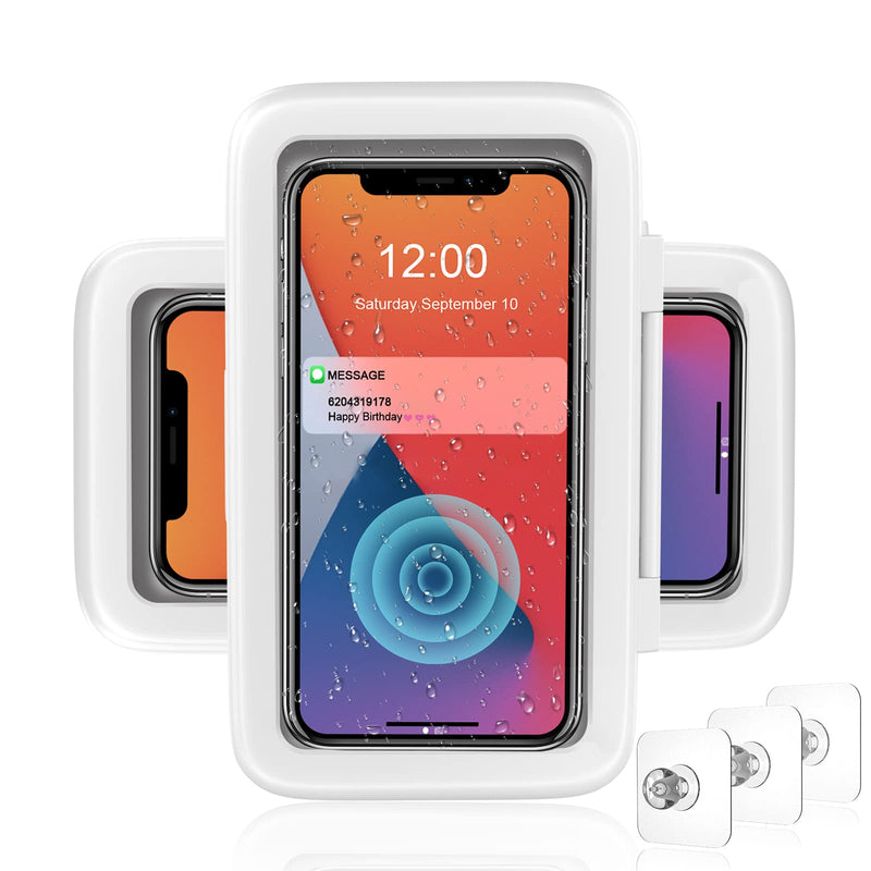 [Australia - AusPower] - Shower Phone Holder Waterproof 480° Rotation Shower Phone Case HD Touch Screen Wall Mount up to 6.8inch for iPhone 11 12 Pro XR XS MAX Samsung Galaxy S21,Pearl White Pearl White 