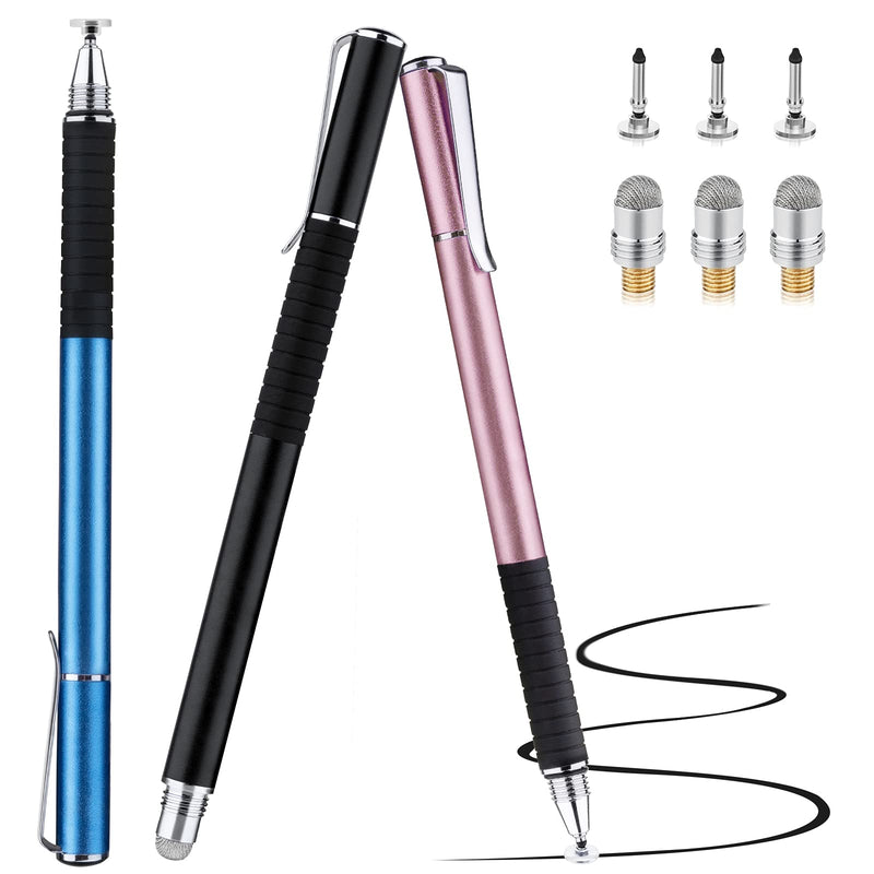 [Australia - AusPower] - Stylus for iPad, Abiarst Stylus Pens for Touch Screens Disc & Fiber Tip for Apple/iPhone/Ipad pro/Mini/Air/Android/Microsoft/Surface All Capacitive Touch Screens (3-Pack (Black/Blue/Rose Gold)) 3-Pack (Black/Blue/Rose Gold) 