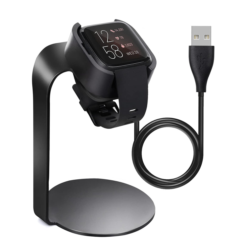 [Australia - AusPower] - RickTech Charger Dock Compatible with Fitbit Versa, Charger Stand Accessories for Fitbit Versa Smartwatch with 1M USB Cord, Charging Station for Fitbit, Black 