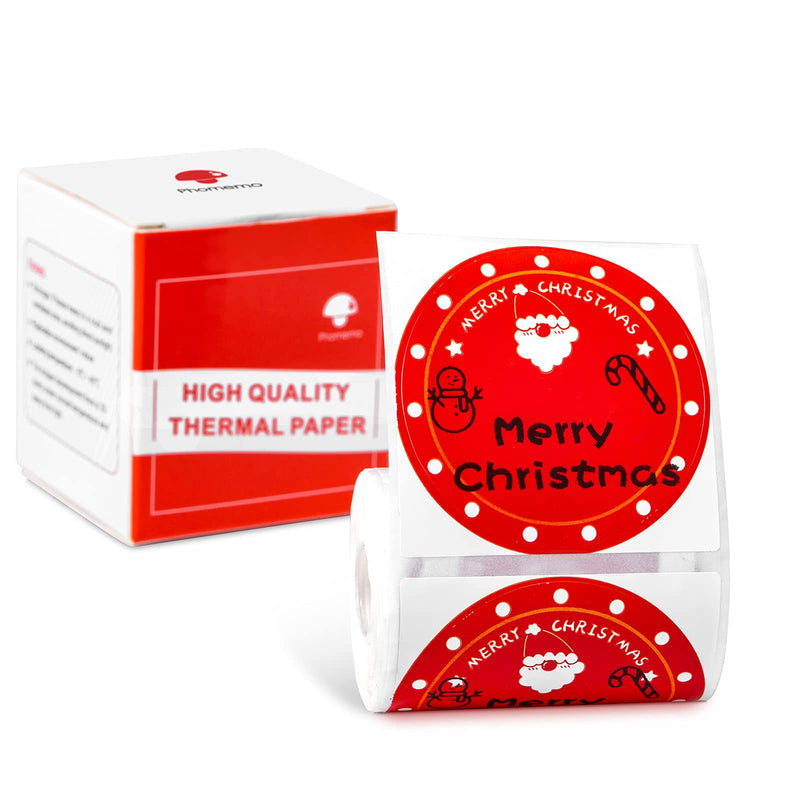 [Australia - AusPower] - Phomemo Christmas Circle Label for M110/M110S/M120/M200/M220 Label Maker-Clear Printing, Good Adhesive, 50 x 50mm, 1.96" x 1.96", Red 