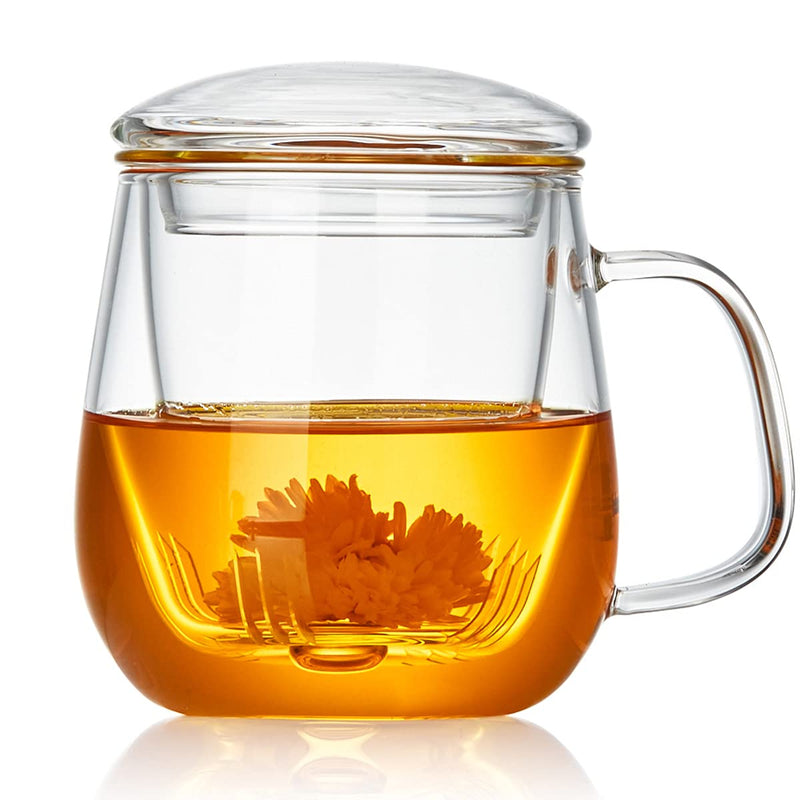 [Australia - AusPower] - DOPUDO PAVILION Glass Tea Cup with Infuser and Lid, 17.6oz/ 520ml Borosilicate Glass Large Tea Mug with Infuser, Clear Teacup for Loose Leaf Tea, Blooming Tea, Tea Bag 