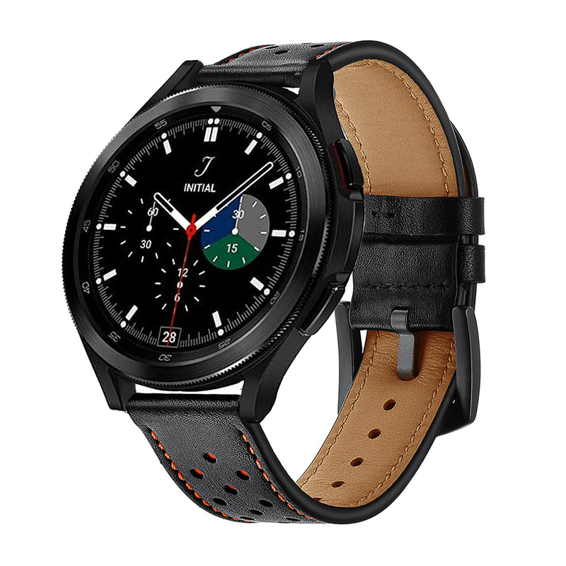 [Australia - AusPower] - Aresh Leather Band Compatible with Samsung Galaxy Watch 4 Band,20mm Leather Watch Bands for Galaxy Watch 4 40mm 44mm, Galaxy Watch4 Classic 46mm Classic 42mm Men Women Black 