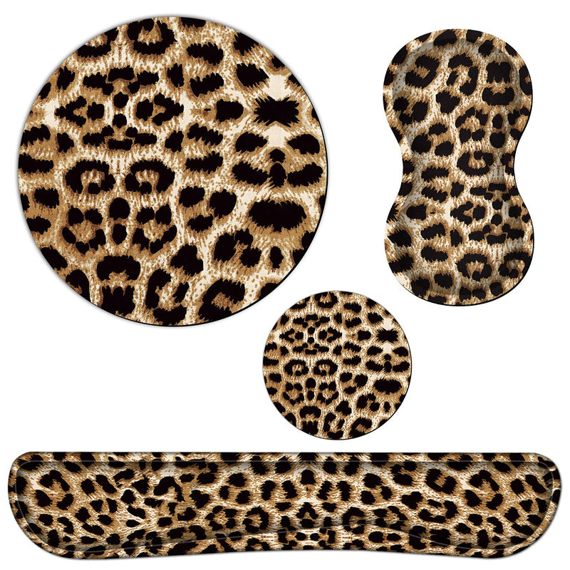 [Australia - AusPower] - Keyboard Wrist Rest Pad + Mouse Wrist Rest + Gaming Mouse Pad + Coasters Ergonomic Memory Foam Wrist Pad Set with Easy Typing & Pain Relief for Computer, Laptop, Office & Home - Leopard Grain 