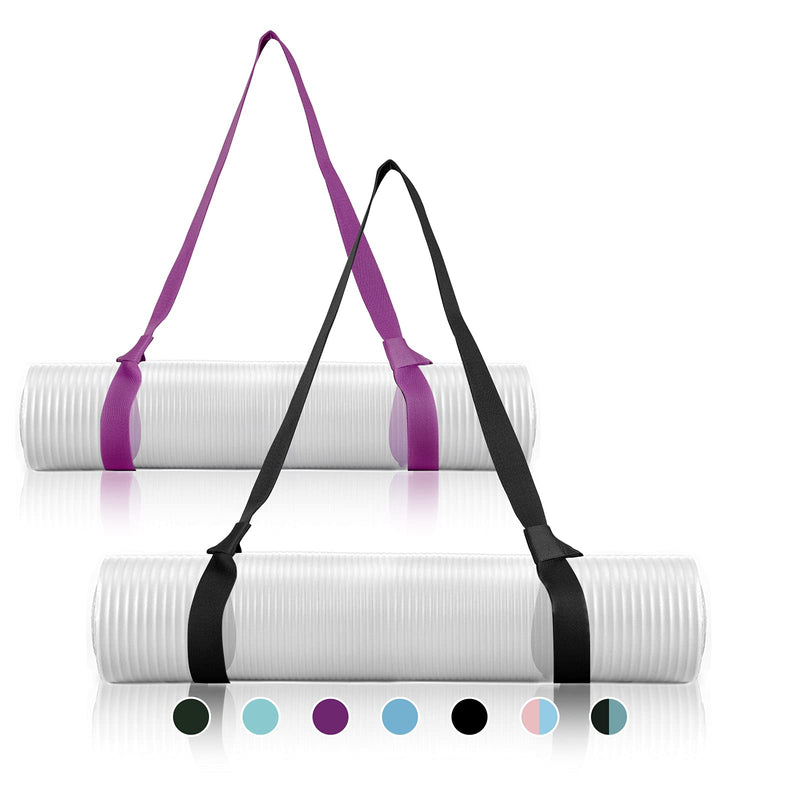 [Australia - AusPower] - 2 Packs Yoga Mat Strap for Carrying, Yoga Mat Carrier, Adjustable Yoga Mat Sling for Yoga Mat Exercise Mat, Strap Only Black + Dark Purple 