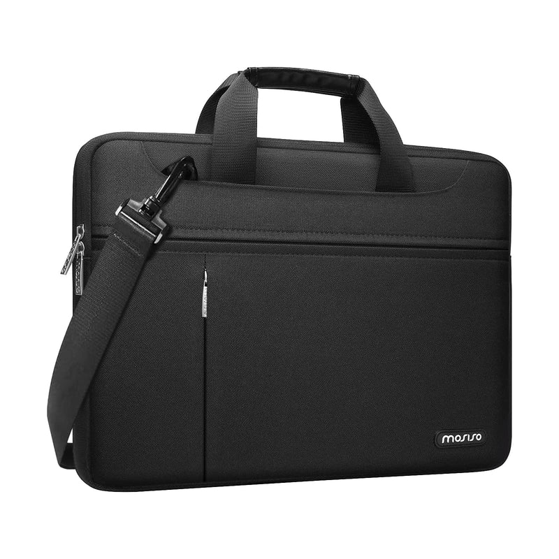 [Australia - AusPower] - MOSISO 360 Protective Laptop Shoulder Bag Compatible with MacBook Air/Pro,13-13.3 inch Notebook,Compatible with MacBook Pro 14 inch 2021 with Front Horizontal&Vertical Pockets&Fix Handle&Belt, Black 