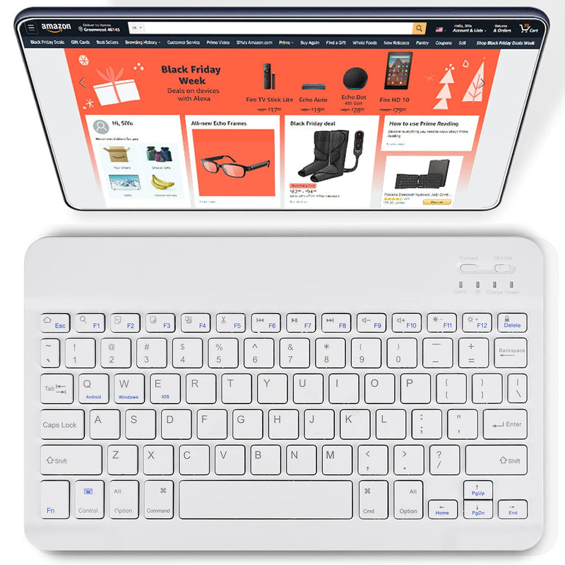 [Australia - AusPower] - DETUOSI Universal 9.6-10.5 inch Wireless Bluetooth Keyboard, Multi-Device Travel Portable Ultrathin (6mm) Lightweight Wireless Bluetooth Keyboard for iOS/Android/Windows Tablet, Computer, Phone #White for 9.6-10.5 inch tablet White 