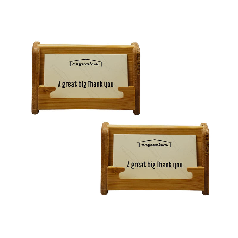 [Australia - AusPower] - Enyuwlcm Bamboo Wood Desktop Business Card Holder Display for Desk Business Card Stand for Office Tabletop Counter Organizer 2 Pack 