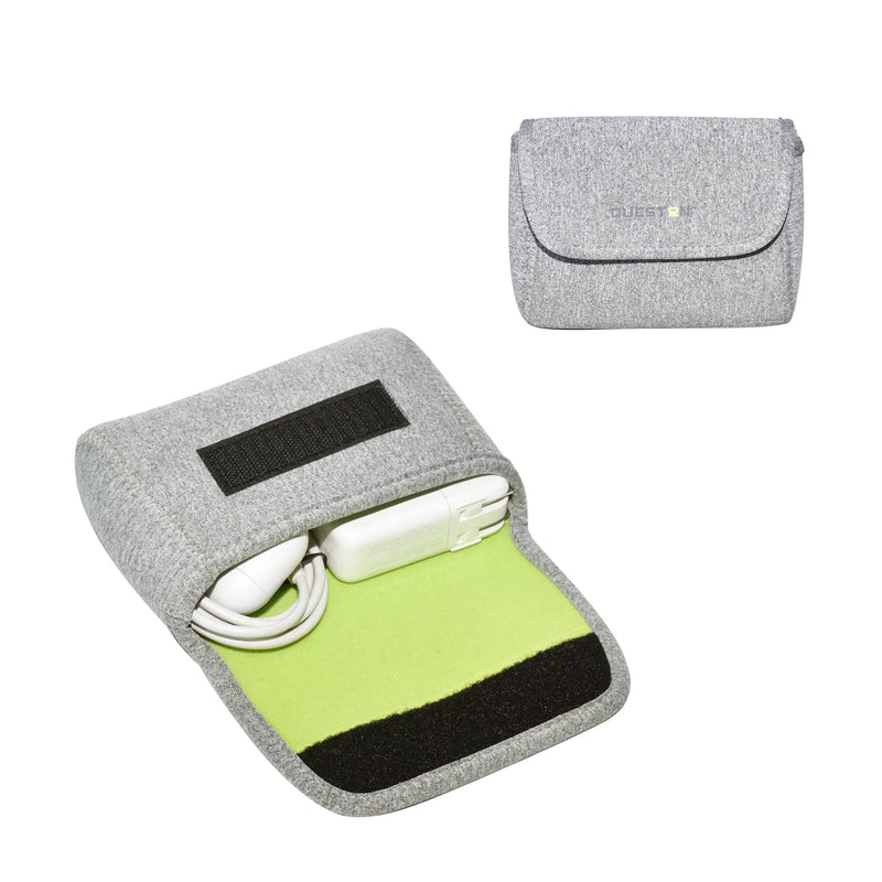 [Australia - AusPower] - QUESTON Storage Pouch Bag Cases for Accessories MacBook Laptop Power Adapter, Wireless Mouse, iPhone Chargers, Cellphone, Power Bank, Cord, Travel Cable Electronic Organizer Small Light gray/green 