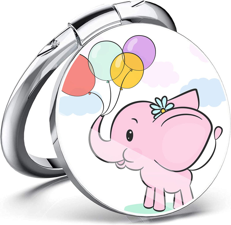 [Australia - AusPower] - WGXQMC Cell Phone Ring Holder Finger Grip 360°Rotation, Kickstand Metal Grip Holder,Cute Elephant cub Design, Compatible with iPhone 11/12 ProMax/SE 2020 and Other Smartphones—Pink White-elephant cub 