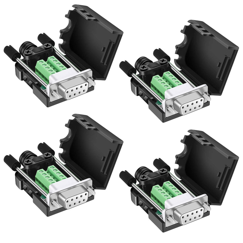 [Australia - AusPower] - Dbilida DB9 Solderless Connector 4Female, DB9 Breakout Connector RS232 D-SUB Serial to 9pin Port Terminal with Case 