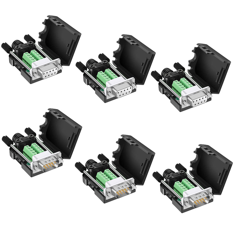 [Australia - AusPower] - Dbilida DB9 Solderless Connector (3Male+3Female), DB9 Breakout Connector RS232 D-SUB Serial to 9pin Port Terminal with Case 3Male+3Female 