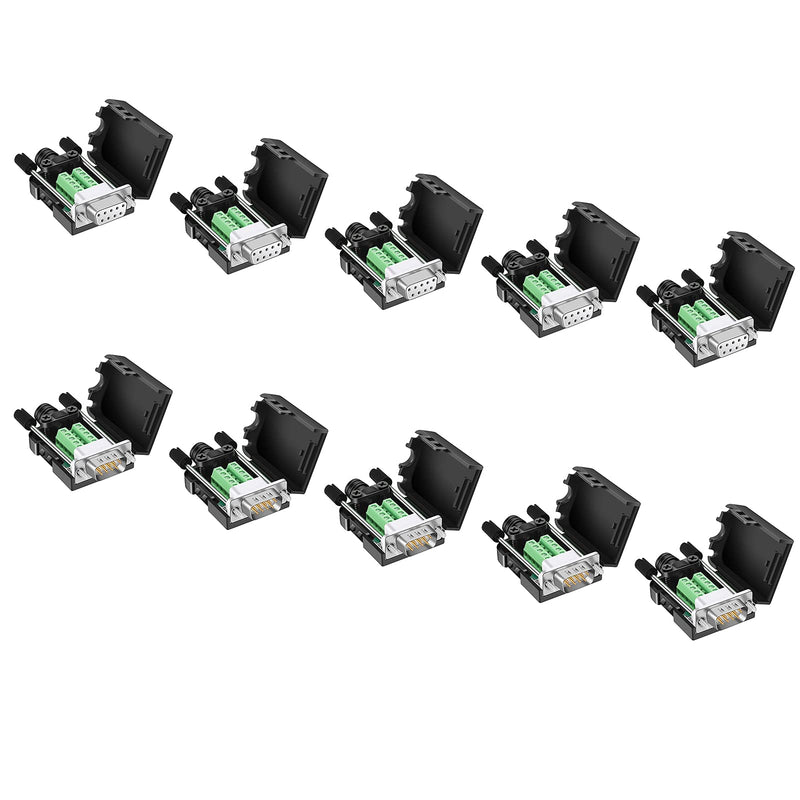 [Australia - AusPower] - Dbilida DB9 Solderless Connector (5Male+5Female), DB9 Breakout Connector RS232 D-SUB Serial to 9pin Port Terminal with Case 5Male+5Female 