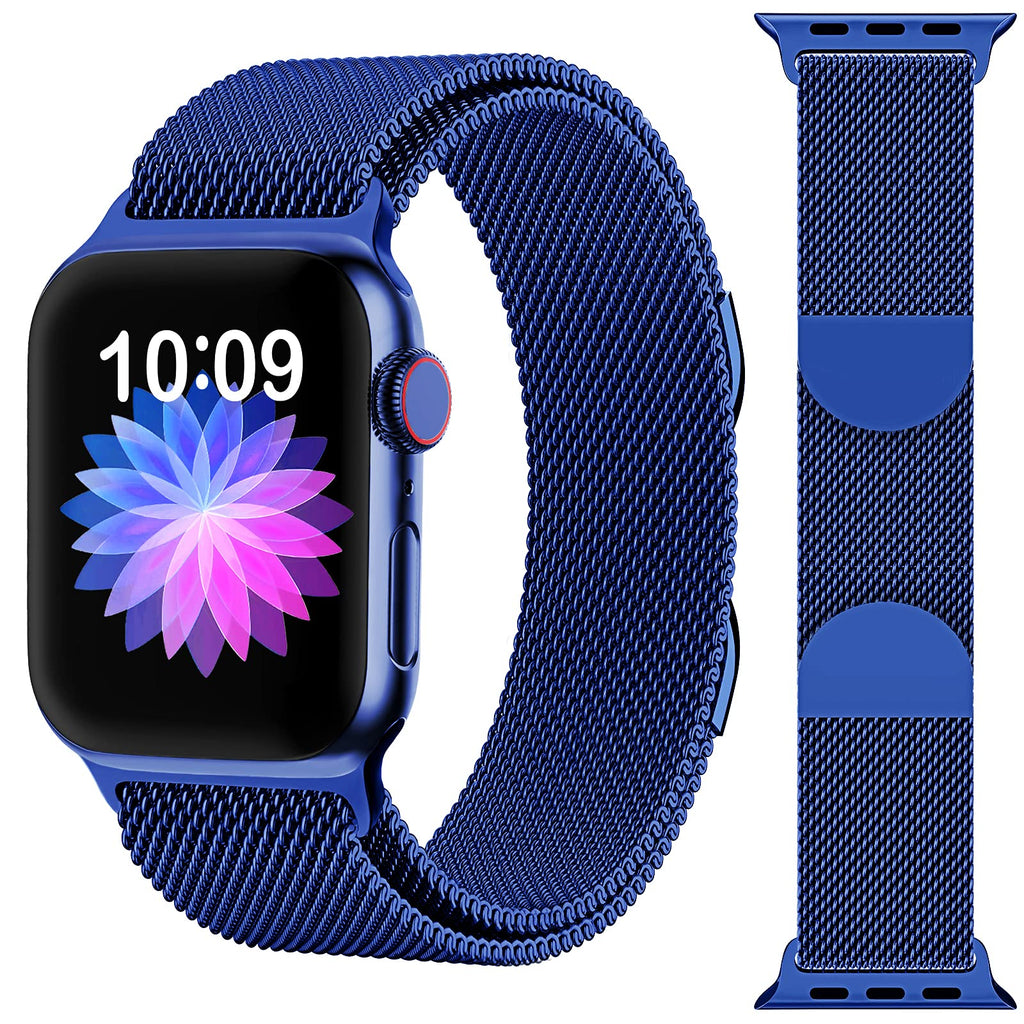 [Australia - AusPower] - OHOTLOVE Metal Band Compatible with Apple Watch Bands 40mm 38mm 44mm 42mm, Magnetic Stainless Steel Mesh Loop Metal Band Strap for iWatch Series 6/5/4/3/2/1 SE for Women Man Patents Pending Blue 38MM/40MM 
