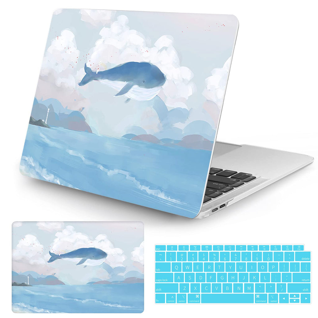 [Australia - AusPower] - Watbro Compatible with MacBook Air 13 Inch Laptop Case 2020 2019 2018 Release A2337 M1/A2179/A1932 ,Cute Cartoon Pattern Case with Keyboard Cover Skin for MacBook Air 2020 with Touch ID 1Pack:Blue shark 