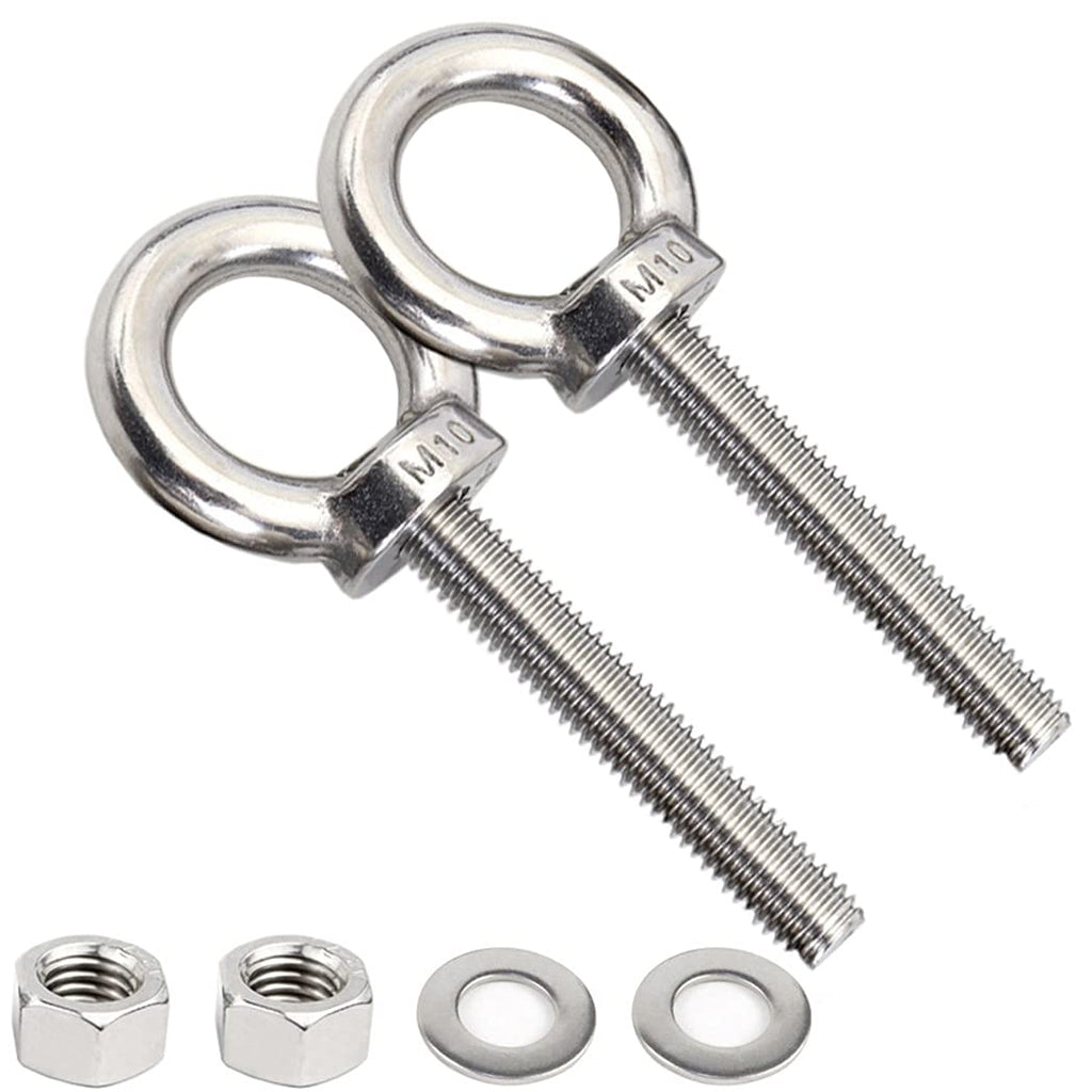[Australia - AusPower] - AIVOOF Stainless Steel Eye Bolts, 2 Pack M10 Shoulder Eye Bolt 3/8" X 2" Heavy Duty EyeBolts Screws in Eye Hooks with Washer and Nuts for Lifting Ring Eyebolt 2pcs 