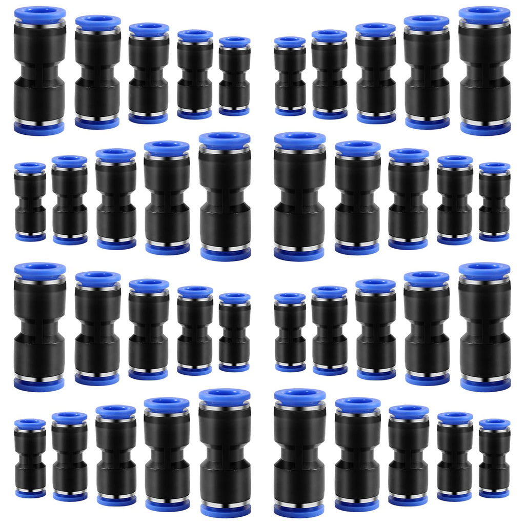[Australia - AusPower] - 40 Pcs Quick Connect Straight Push Connectors,5/32" 1/4" 5/16" 3/8" 1/2 inch OD Push-to-Connect fittings,Quick Release Pneumatic Air Line Hose Fittings Kit Connector for 4mm 6mm 8mm 10mm 12mm OD Tube 