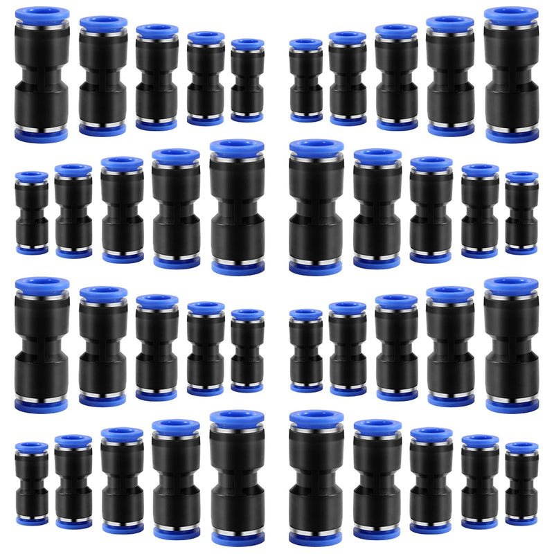 [Australia - AusPower] - 40 Pcs Quick Connect Straight Push Connectors,5/32" 1/4" 5/16" 3/8" 1/2 inch OD Push-to-Connect fittings,Quick Release Pneumatic Air Line Hose Fittings Kit Connector for 4mm 6mm 8mm 10mm 12mm OD Tube 