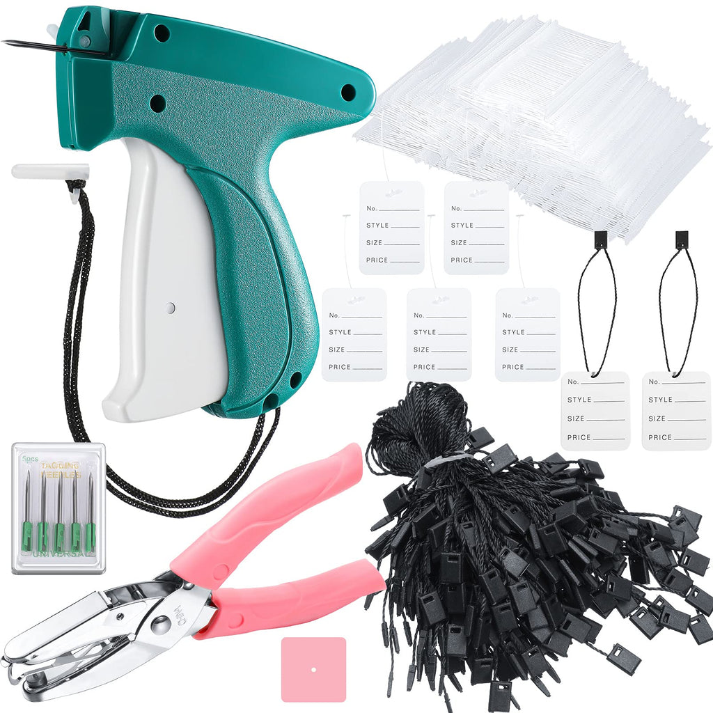 [Australia - AusPower] - 2007 Pieces Price Tag Attacher Gun Kit, Including Tagging Gun for Clothing, Small Hole Punch and Hang Tag Strings for Tags Clothes Label Store Warehouse Garage Yard (Green, Black,1.5 mm) Green, Black 1.5 mm 