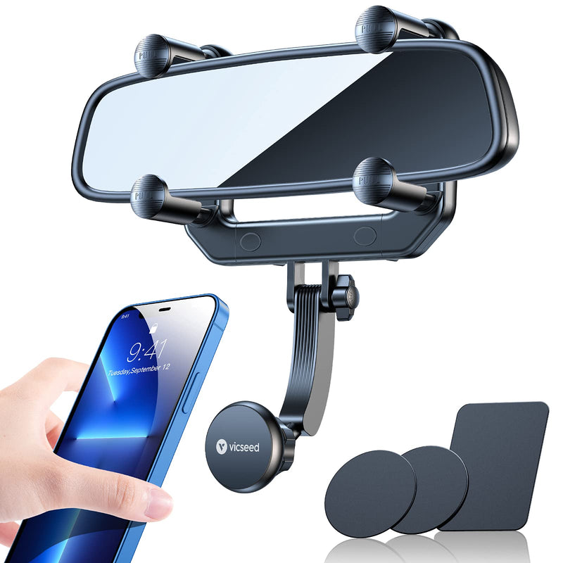 [Australia - AusPower] - Upgraded VICSEED Magnetic Phone Mount for Car, [Big Rear Mirrors Friendly] Rear View Mirror Phone Holder, Strong Magnet Cell Phone Holder Car Cradle Hands Free Car Mount Fit All Mobiles & Vehicles 