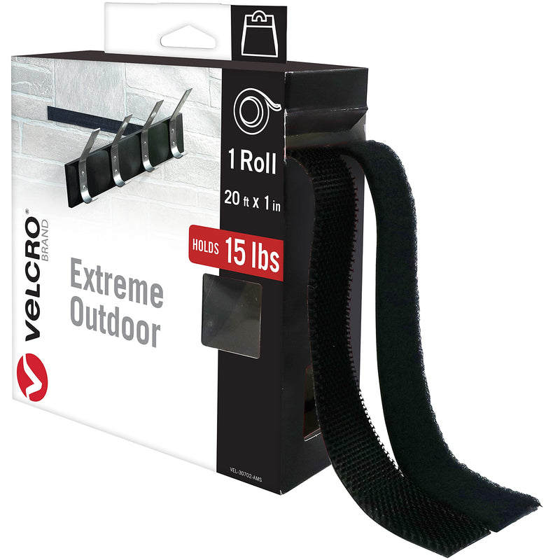 [Australia - AusPower] - VELCRO Brand Extreme Outdoor Mounting Tape | 20Ft x 1 In, Holds 15 lbs | Strong Heavy Duty Stick on Adhesive | Mount on Brick, Concrete for Hanging, 30702 