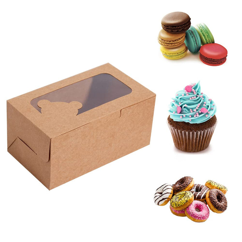 [Australia - AusPower] - GUGUAGU 24pcs 6.1"x3.5"x3"Brown Bakery Boxes with PVC Window for Pie and Cookies Boxes Small Natural Craft Paper Box 